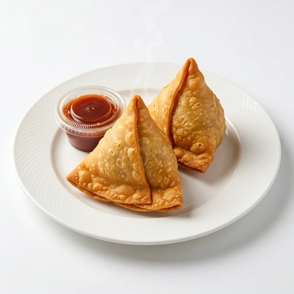 Crispy Veg Samosa, a vegetarian Indian snack at Cafe Junoon Calgary