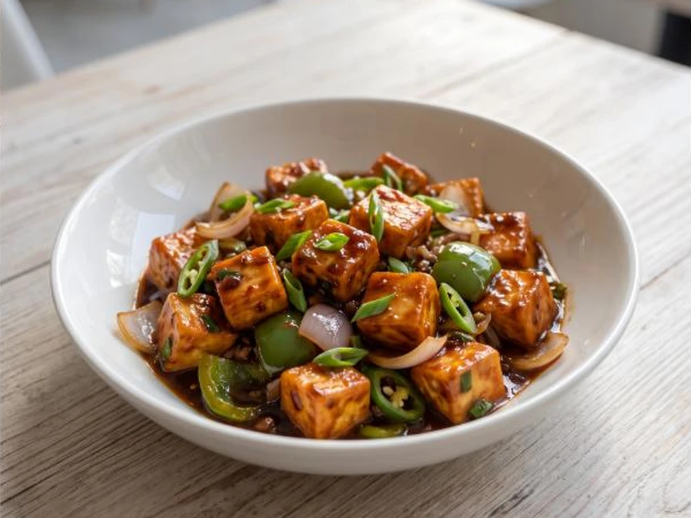 Chilli Paneer at Cafe Junoon, a pure vegetarian Indian cafe in Cornerstone, NE Calgary